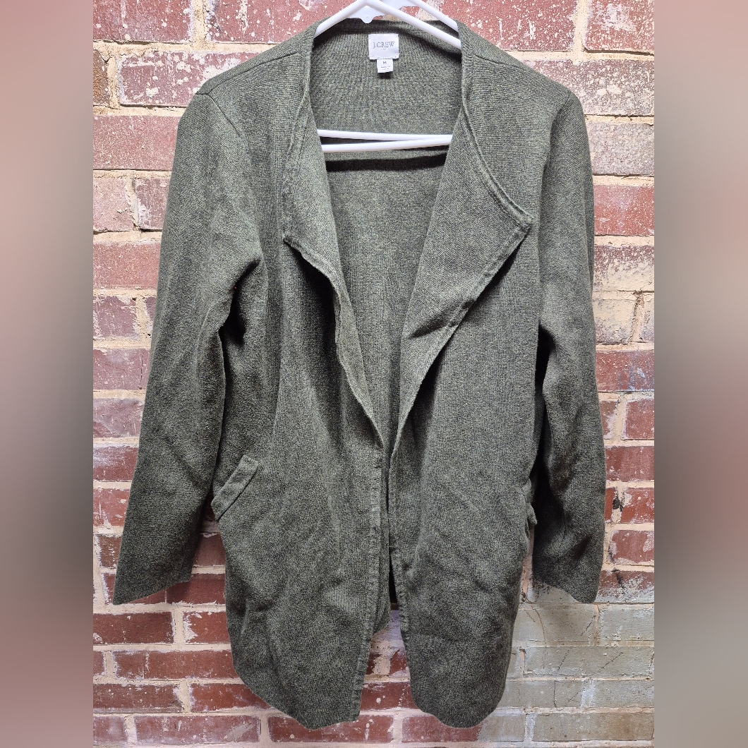 J.Crew Open Front Cardigan Sweater Olive Green Women's Size M Long Sleeve